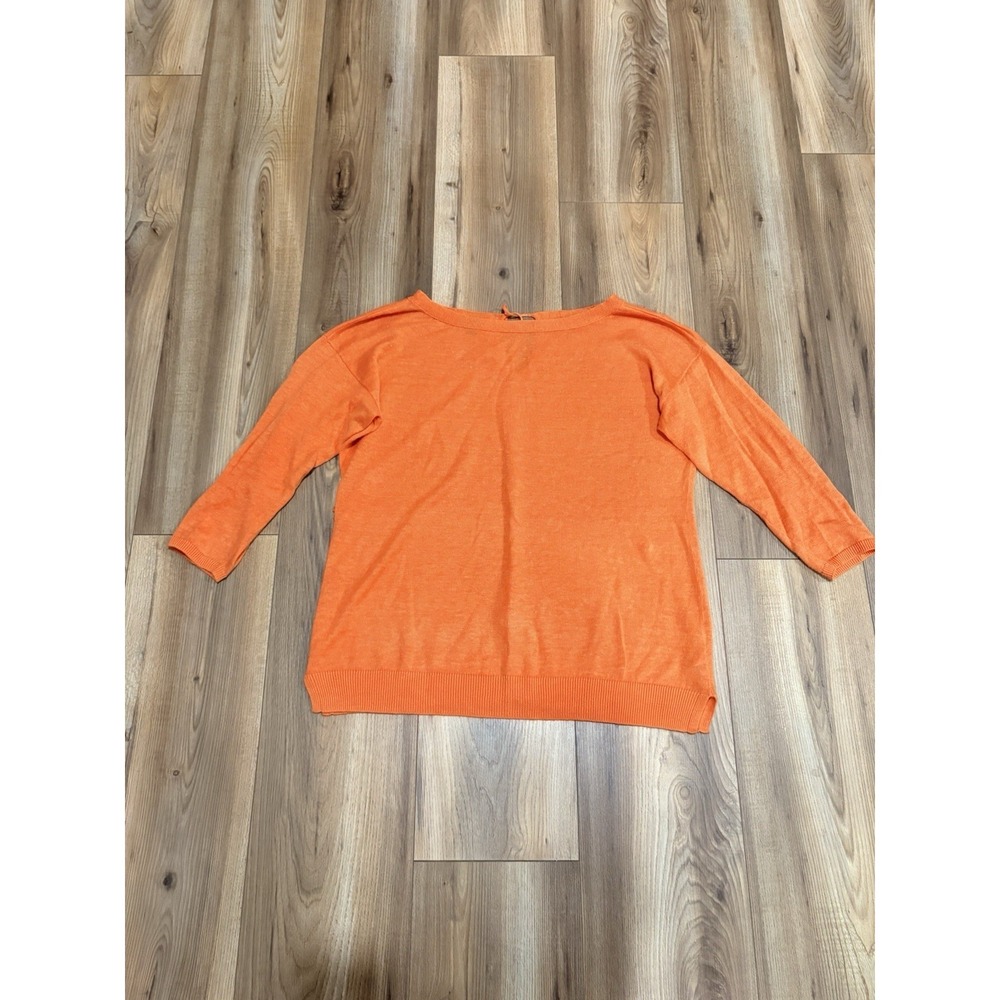 Talbots Linen Sweater Women's XS Orange 3/4 Sleeve Keyhole Back‎
